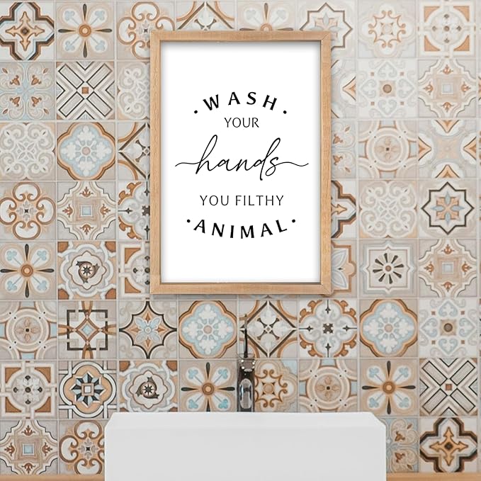 Wash Your Hands Ya Filthy Animal Sign 16"×11" Bathroom Restroom Toilet Laundry Room Humorous Wall Art Decor Funny Quote Washroom for Wood Framed Wall Hanging (Wood)