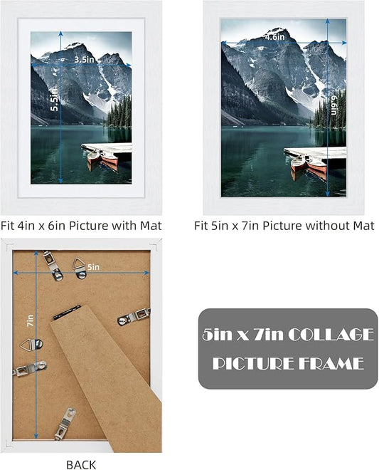 Hongkee 5x7 White Picture Frames set of 3, Made of Wooden and Glass Photo frame - Displays Picture 4x6 with Mat or 5 x 7 without Mat, Desktop & Wall Collage Frame set