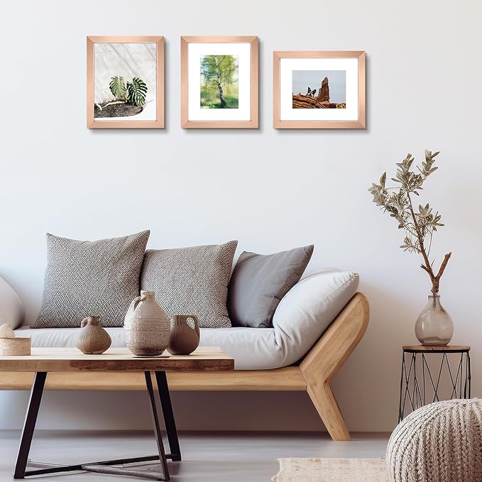 Golden State Art, 8x10 Picture Frame Set of 6 - Matted to 5x7 Photo - Engineered Wood Gallery Frame Set - Wall Mounting or Tabletop Display (Rose Gold,6 Pack)