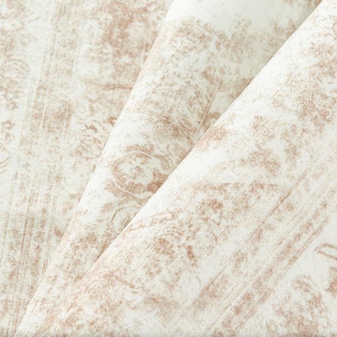 PureCozy Area Rug 8x10 Cream Washable Living Room Beige Carpet Non Slip Vintage Medallion Indoor Bedroom Beige Carpet Low Pile Soft Retro Distressed Large Rug Home Office Dining Room Playroom