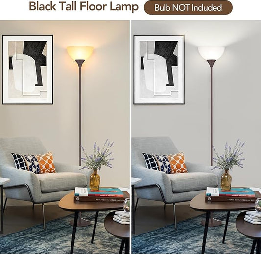 Coucrek Floor Lamp, LED Standing Lamps with White Plastic Shade, Corner Floor Lights for Living Room Bedroom, Rotary Switch, Bulb not Included, Brown