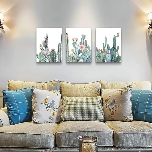 Canvas Wall Art for bedroom living room Canvas Prints Artwork bathroom Wall Decor Green plants Succulent cactus flower painting 12" x 16" 3 Pieces modern Framed Ready to hang Office Home Decorations