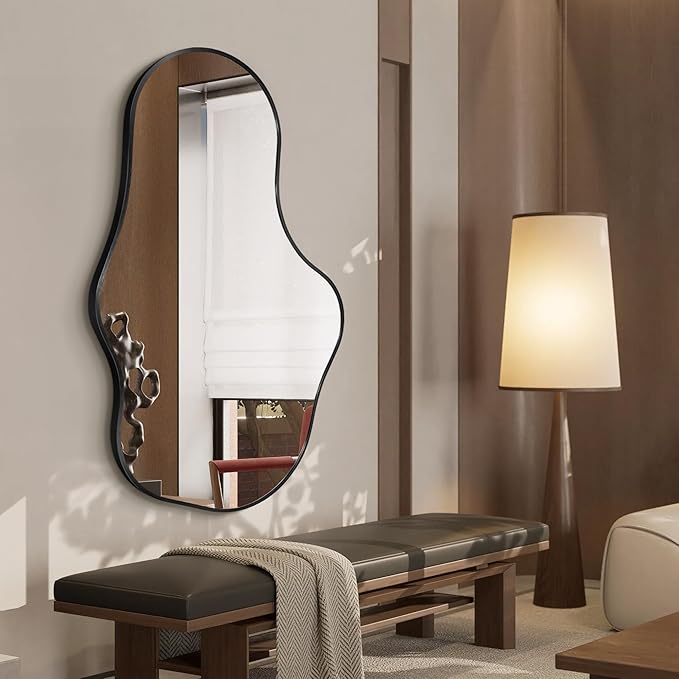 Dorlicecass Irregular Wall Mirror - Wall Mirrors Decorative 22"x 36" Asymmetrical Abstract Mirror Aviation Aluminum Alloy Frame Unique for Bathroom, Bedroom, Living Room, Cloakroom, Entryway Black
