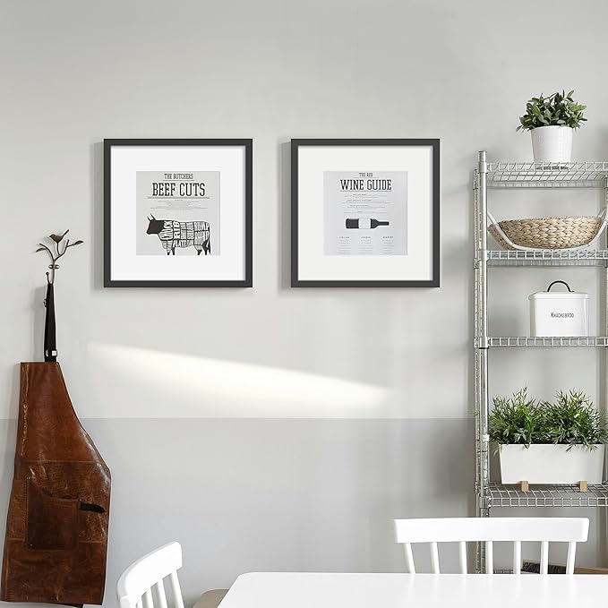 12x12 Picture Frame Sef of 10, Display Pictures 8x8 with Mat or 12 x 12 Without Mat, Photo Frame Collage for Wall Gallery Decor, Wall Mounted, Black