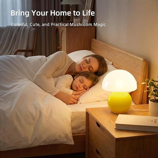 Dawnwake Mushroom Lamp Desk Lamp for Bedroom,Table Bedside Small Lamps for Living Room,Mushroom Decor Cute Mini Modern Mid Century Lamps for Night Stands,Aesthetic Home Living Room Decor(Yellow)