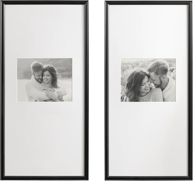 Kate and Laurel Adlynn Rectangular Panel Picture Frame Set of 2, 14 x 30 matted to 8 x 10, Black, Modern Two-Piece Photo Frame Set for Gallery Wall Decor in Living Room Wall Display