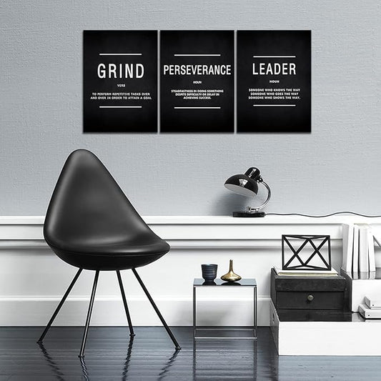 KAWAHONE Inspirational Grind Wall Art for Home Office Workplace, Perseverance Leader Canvas Quotes Motivate Success Positive Poster Framed Motivation Gift for Friends Entrepreneur Ready to Hang