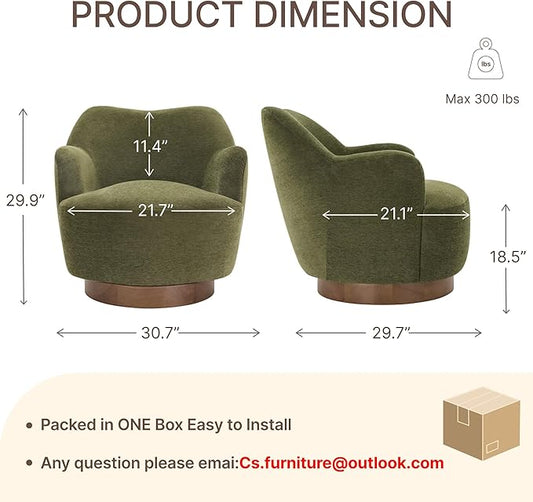 Swivel Accent Chair,Upholstered Barrel Chair with Curves Camel Back Design,Modern Arm Chair with Wooden Base for Living Room Bedroom Reading Waitingroom,Green