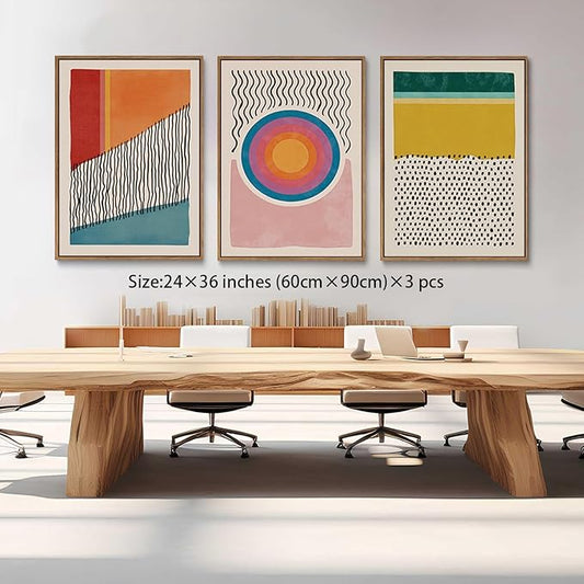 myusuar 3 Piece Large Modern Abstract Canvas Framed Wall Art For Living Room, Midcentury Minimalist Boho Wall Art Decor Posters Prints For Bedroom Office, 24x36in