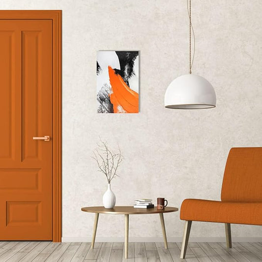 YPY Orange Black Abstract Painting Canvas Wall Art: Grey Orange Picture for Living Room Decoration, Minimalist Painting Textured Print Poster for Bedroom Home Office Decor 10"x15"