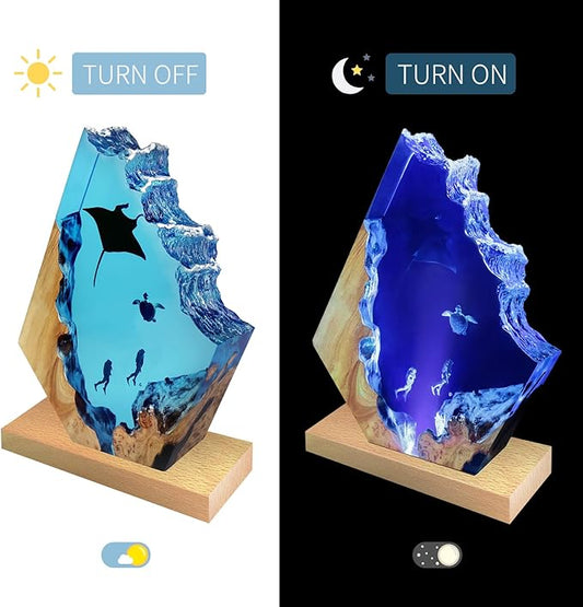 Epoxy Resin Lamp, Ocean Night Light,Artistry Home Decor Bedside Nightlight, Unique Resin Lighting, Nightstand Decorations for Bedroom, Suitable for Holidays(Devilfish)