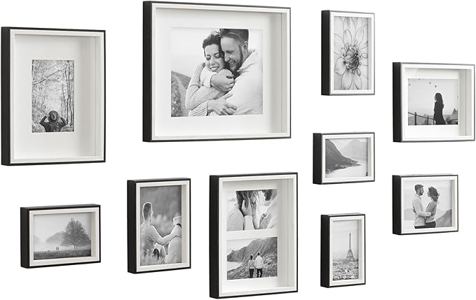 Kate and Laurel Gibson Transitional Picture Frame Set; Set Of 10; Varying Sizes; Black and White; Two-Tone Wall Frame Set Collection with Hanging Template for Gallery Wall Picture Frame Display