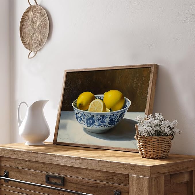 uniro Vintage Wall Art Prints, Vintage Lemons Bowl Still Life Canvas Art Prints Painting, Antique Fruit Wall Art Picture, Rustic Kitchen Art Farmhouse Cottagecore Wall Decor for Kitchen, Dining Desktop Decor - ( 8" x 10"-UNFRAMED)