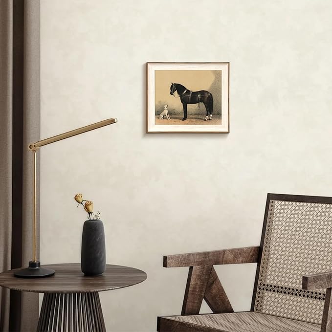 uniro Vintage Framed Wall Art, Vintage Dog and Black Horse Canvas Art Prints Painting, Antique Animal Farm Poster for Nursery Wall Decor, Rustic Horse Aesthetic Picture for Bedroom, Gallary, Living Room, Office,Desktop Decor - 10x12Inch