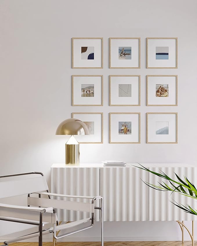 HAUS AND HUES Beige Oak Wood 10x10 Picture Frames - Set of 25, Square Frames with Mat, Premium Frames for Posters and Photos (10x10 in, Beige, Set of 25)