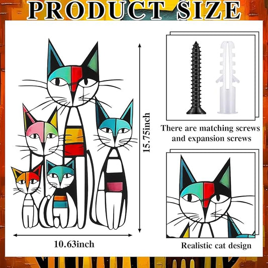 Wesiti Cat Wall Art Decor Metal Cat Wall Sculptures Room Decor for Cats Lover 10.6 x 15.7 Inches Colorful Mid Century Retro Wall Art for Home Living Room Bedroom Kitchen Office