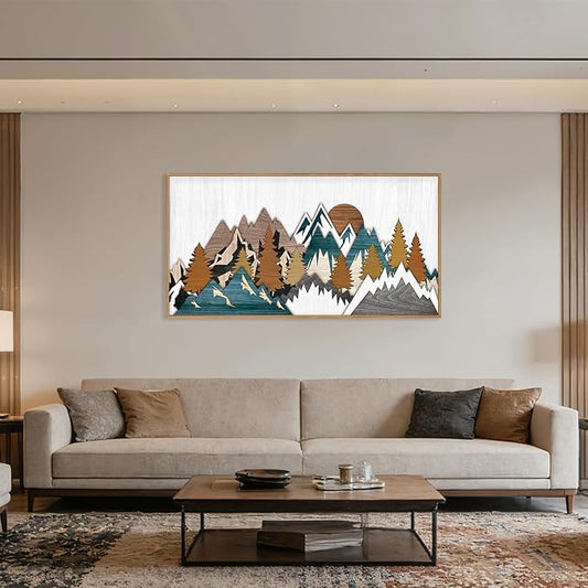 Vintage Woodcut Style Mountain Framed Canvas Wall Art Set,Boho Rustic Sunrise Forest Nature Wall Decor,Modern Country Wilderness Artwork for Living Room,Bedroom,Farmhouse -20"x40"