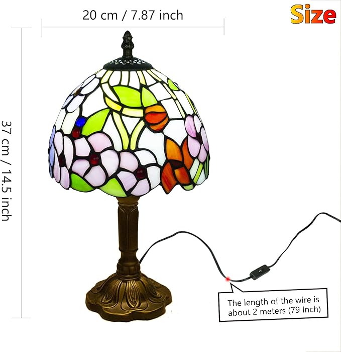 Tiffany Style Table Lamp, 3 Color Temperatures Bedside Lamp, 8 Inch Stained Glass Desk Light for Home Office Bedroom Living Room (Four-Leaf Flower Pattern)