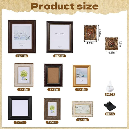 10 Pack Vintage Picture Frames for Wall or Tabletop Display Ornate Vintage Picture Frames Vintage Wall Art for Gallery Bedroom Living Room Antique Photo Frame for Wall Décor(Modern)