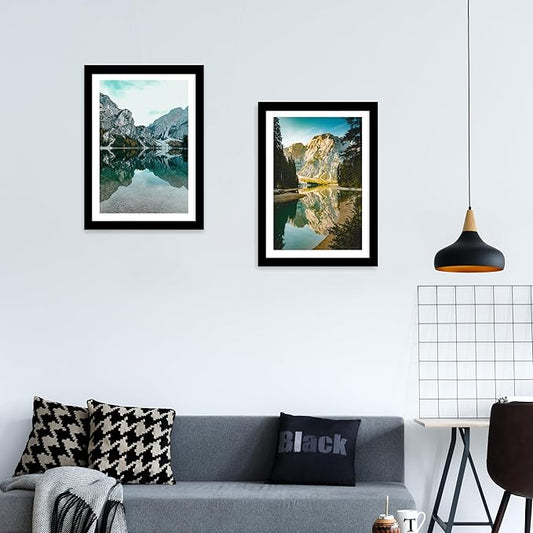 iRahmen 14x20 Picture Frame Set of 2 with Plexiglass, Black Poster Frame Display 12x18 Picture with Mat or 14 x 20 Without Mat, Wood Photo Frame for Horizontal or Vertical Wall Mounting