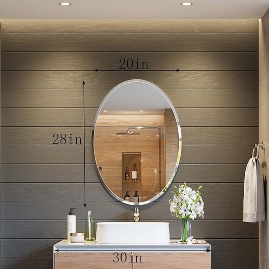 Frameless Oval Mirror, 20x28 Inch Beveled Bathroom Mirrors for Over Sink, Tempered Glass Oval Mirrors for Vanity, Living Room, Bedroom, Entryway