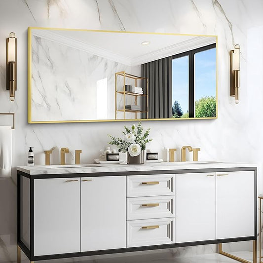 COFENY Gold Bathroom Mirror for Wall, 60x30 Inch Rectangle Mirrors with Metal Frame, Modern Vanity Wall Mirror Decor for Bathroom Living Room, Entryway Hangs Horizontal or Vertical