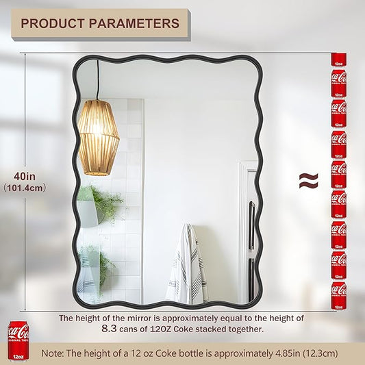 PROHOMEWARE 28 * 40" Black Bathroom Mirror for Wall,Wavy Rectangular Mirror,Vanity Mirror,Bathroom Mirrors for Wall-Mounted Metal Frame Mirror for Bedroom Entryway Living Room Farmhouse (Black)