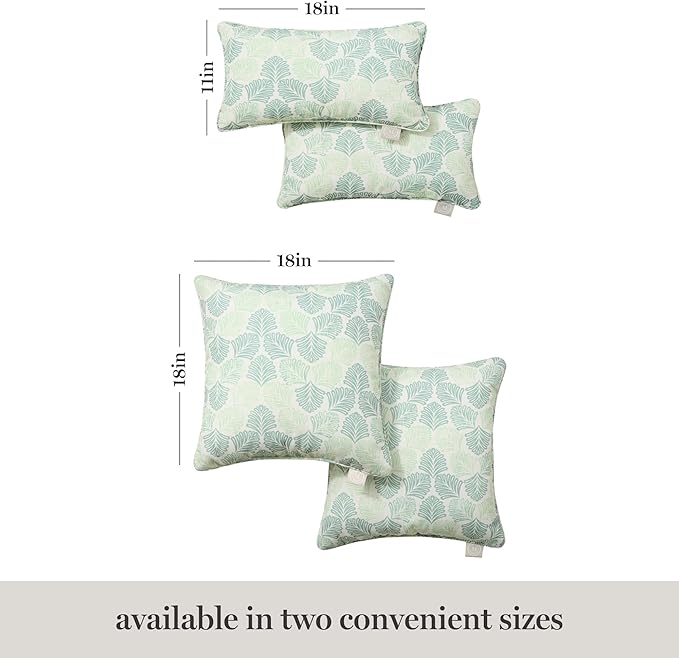 Martha Stewart Modern Banana Leaves Indoor Outdoor Decorative Lumbar Pillow 2-Pack Set, UV Fade Resistant, Water Repellent, Printed Tropical Design, Green, 11"x18"