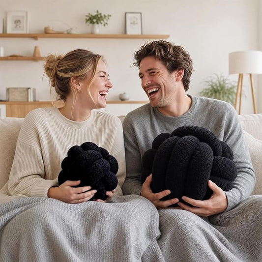 Knot Pillow Ball Plush - Decorative Throw Pillows for Bed Relieve Stress, Round Knot Cushion for Sofa Decor Pet Toy, Black 8 inch