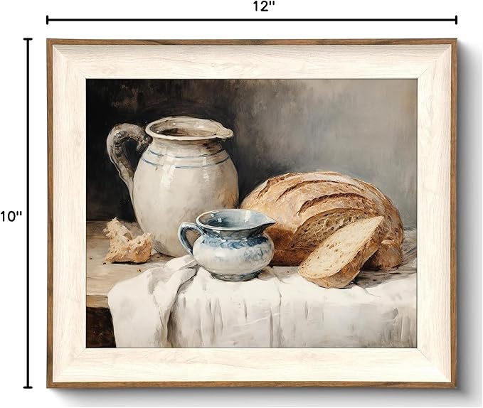 Framed Canvas Wall Art Room Decor, Vintage Sourdough Bread Kitchen Art Farmhouse Wall Decor, Rustic Vintage Painting Prints Wall Decor Picture for Kitchen, Dining Desktop Decor - 10x12Inch