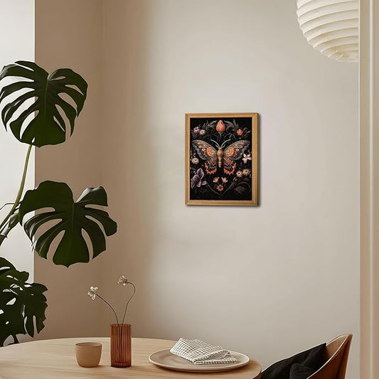Framed Vintage 3D Textured Wall Art - Gothic Butterfly Wall Decor - Hand Drawn Sandstone Nature Botanical Pictures for Living Room Bedroom Home Decor 8x10in