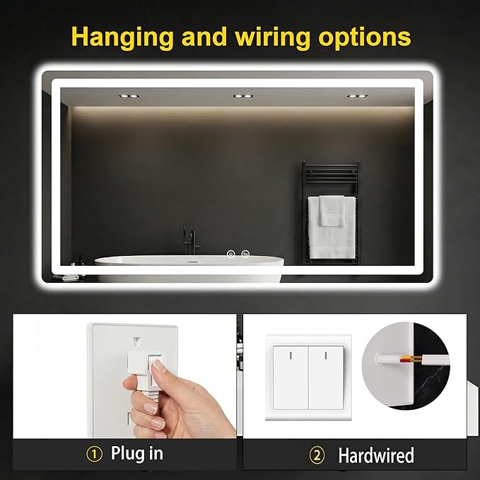 LED Bathroom Mirror with Lights - Anti-Fog, Dimmable, Backlit+Frontlit, 3 Color Light - 50"x30" Lighted Vanity Mirrors for Wall, Shatterproof Tempered Glass, Memory Function