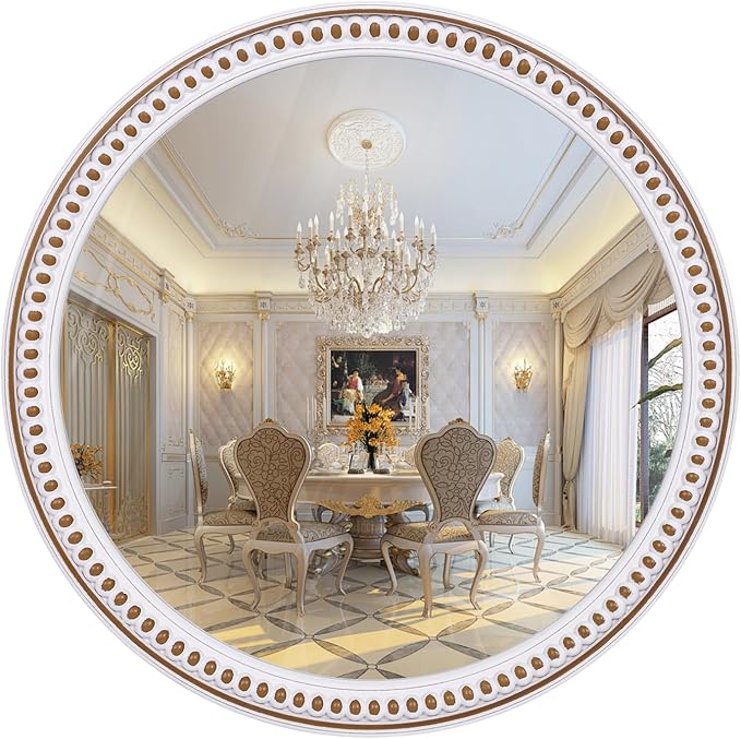 HOITUZYUS 24 Inch Rustic Round Wall Mirror, Farmhouse Wooden Circle Bathroom Vanity Mirror for Entryway, Living Room, Bedroom & Hallway Home Decor