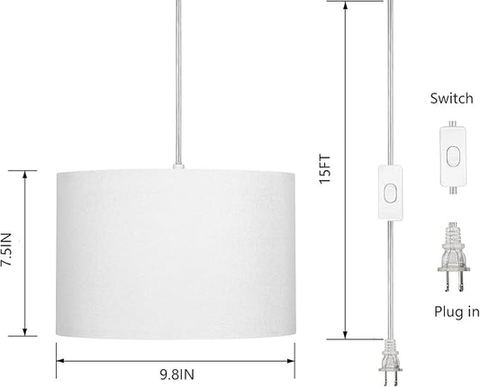 ZSLAIFU 15FT Plug in Pendant Light, Hanging lamp with Switch,White Hanging Lights with Plug in Cord, Pendant Lamp with Remote Control,Pendant Light Fixture for Living Room Bedroom Farmhouse