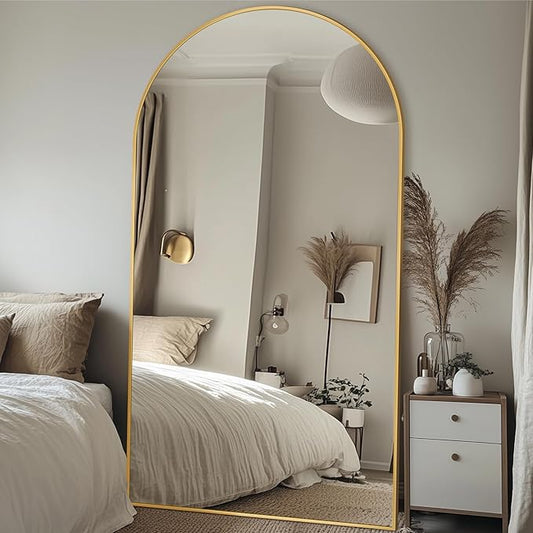 Antok Arched Full Length Mirror, 81"x41" Gold Metal Frame Floor Mirror for Bedroom Living Room, Freestanding/Wall Mount/Leaning