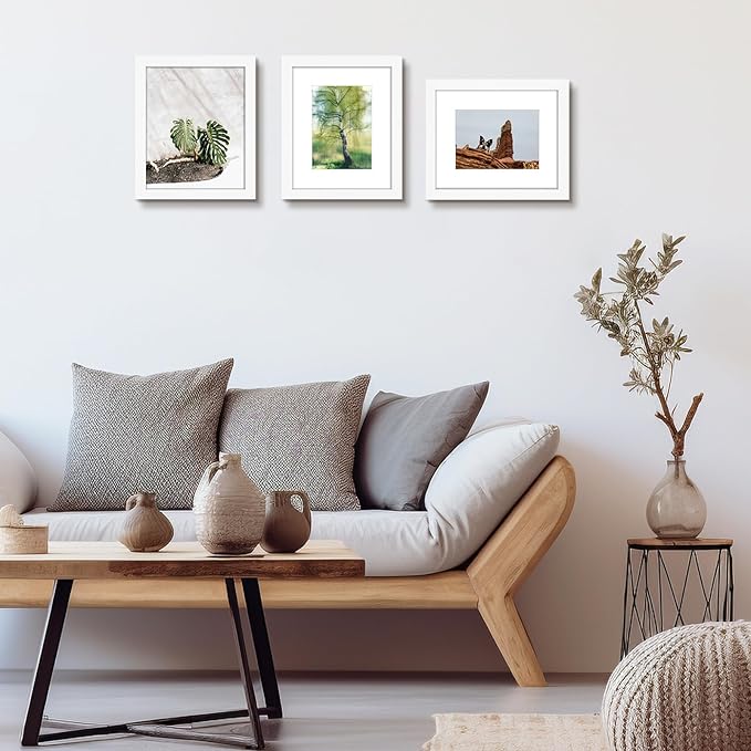 Golden State Art, 8x10 Picture Frame Set of 3 - Matted to 5x7 Photo - Engineered Wood Gallery Frame Set - Wall Mounting or Tabletop Display (White,3 Pack)