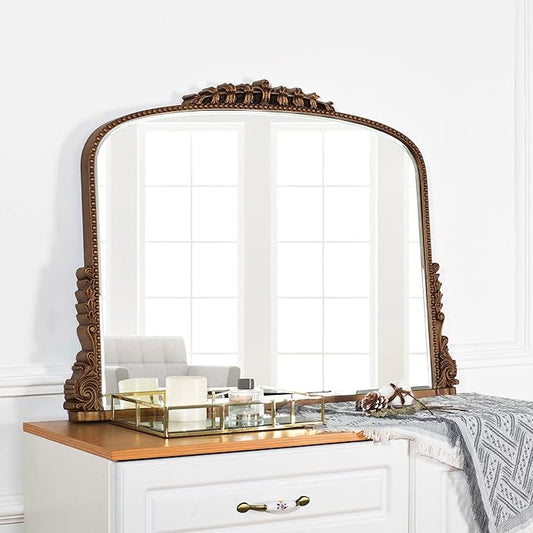 SHYFOY 36" X 23" Antique Mirrors for Wall Decor Baroque Scalloped Top, Vintage Wall Mirror Gold Decorative Mirrors for Living Room Entryway Bathroom Or Powder Room
