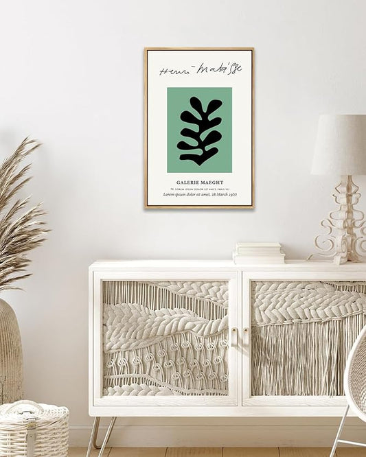 Zzuyi Henri Matisse Framed Wall Art,Boho Green Botanical Art Prints,Abstract Minimalist Wall Decor,Aesthetic Room Wall Decor-12''x16''Natural Framed