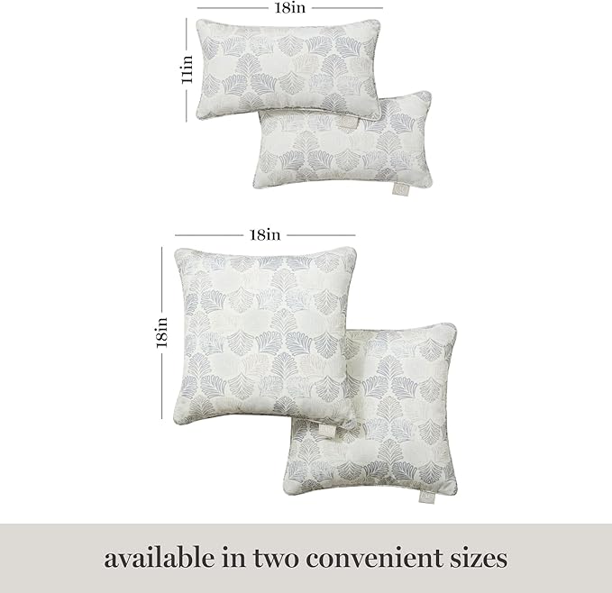 Martha Stewart Modern Banana Leaves Indoor Outdoor Decorative Pillow 2-Pack Set, UV Fade Resistant, Water Repellent, Printed Tropical Design, Warm Grey, 18"x18"