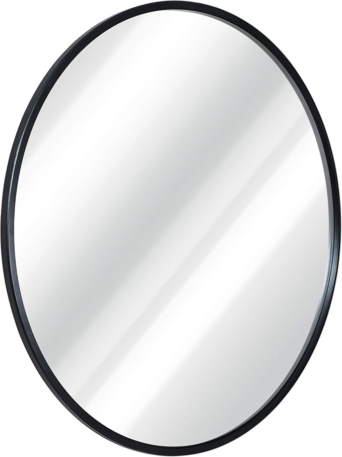 HBCY Creations Round Mirror, Black 20 inch Wall Mirror for Entryway, Bathroom, Living Room and More, Modern Minimalist Mirror for Both Rustic and Boho Design and Decor