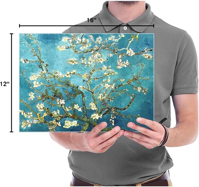 Wieco Art Almond Blossom Modern Framed Floral Giclee Canvas Prints By Van Gogh Famous Oil Paintings Reproduction Flowers Pictures on Canvas Wall Art Ready to Hang for Bedroom Home Decorations