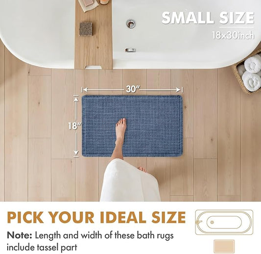 MIULEE Set of 2 Waffle Bathroom Rugs, Boho Bath Rugs Non Slip Washable, Super Absorbent Bath Mats, Ultra Soft Rubber Backed Shower Mats for Bathroom Floor, Tub and Shower, Blue, 18x30 Inch