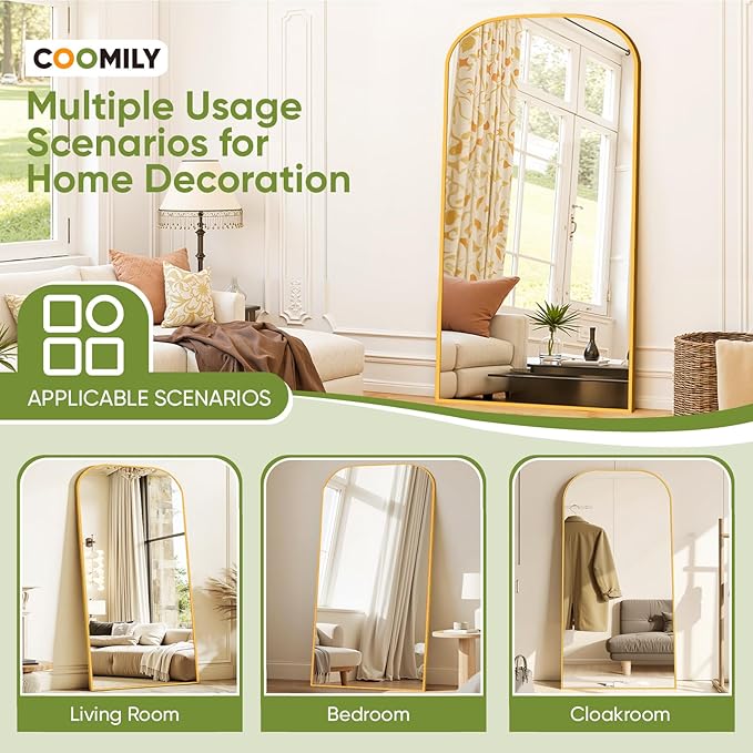 Full Length Mirror with Stand 76"x34" Floor Mirror Freestanding, Arched Floor Standing Large Mirrors Full Body Wall Hanging Leaning Home Decor for Bedroom & Living Room, Gold