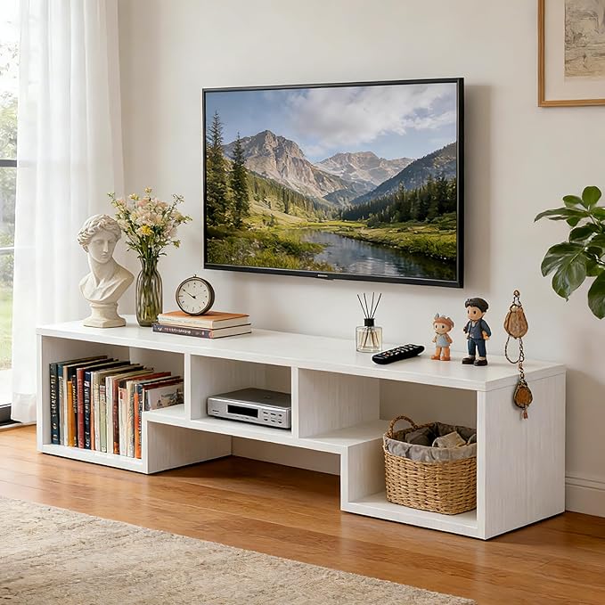 Lightdot TV Stand for TVs up to 55'', Modern Entertainment Center with Open Storage Shelf Large capacity for collection, Media Table TV Console for Living Room/Bedroom/Sofa Cabinet,Easy Assembly-White