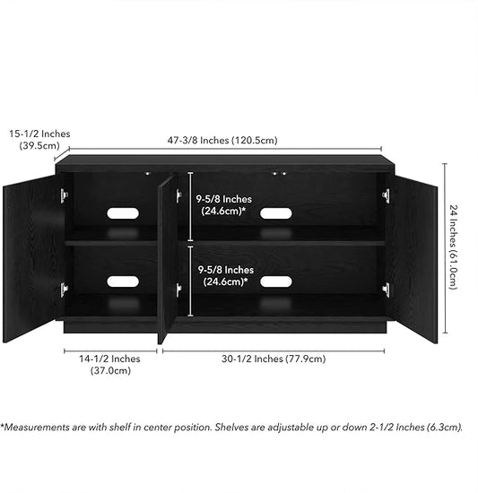 Henn&Hart Fluted TV Stand for TVs up to 55" with 3 Swing Out Ribbed Doors and Adjustable Shelves for Living Room, Family Room, or Office, Natural Black