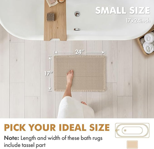 MIULEE Set of 2 Waffle Bathroom Rugs, Boho Bath Rugs Non Slip Washable, Super Absorbent Bath Mats, Ultra Soft Rubber Backed Shower Mats for Bathroom Floor, Tub and Shower, Pale Beige, 17x24 Inch
