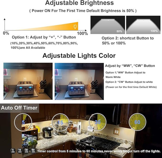 LDOPTO Under Cabinet Lights Wireless with Remote Control Dimmable Battery Operated LED Closet Lights Stick-on Kitchen Lighting with Timer for Kitchen Shelf Hallway Stairs, Multiple Colors 4 Pack