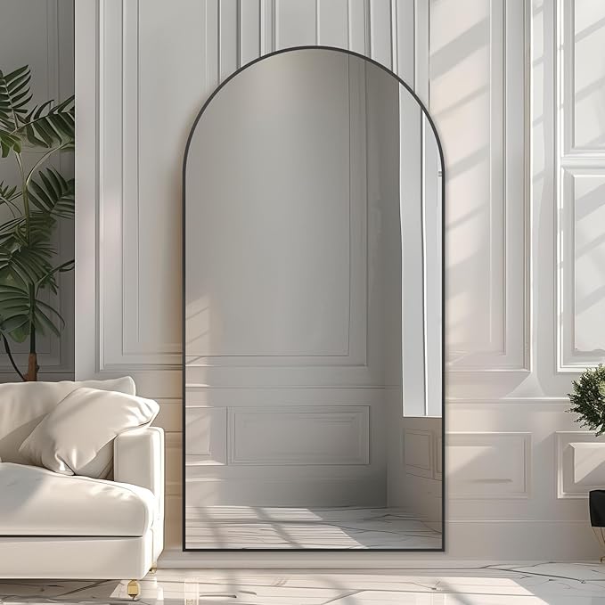 Beauty4U Arched Full Length Mirror 76" x 34", Black Large Full Body Mirror with Stand, Floor Standing & Wall Mounted HD Tempered Glass Dressing Mirror for Bedroom, Living Room, Entryway