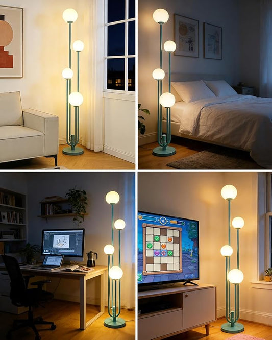 Lightdot Green Globe Floor Lamp 4-Lights Dimmable Floor Lamps with 3000K Bulbs Included Unique Modern Standing Tall Lamp with 5Lbs Heavy Base for Living Room/Bedroom