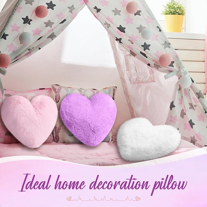 Liliful 6 Pcs Faux Rabbit Fur Heart Pillows Fluffy Heart Throw Pillows Cute Couch Cushion Soft Decorative Throw Cushion for Bed Sofa Girls Women(12 x 11 Inch,Stylish Color)